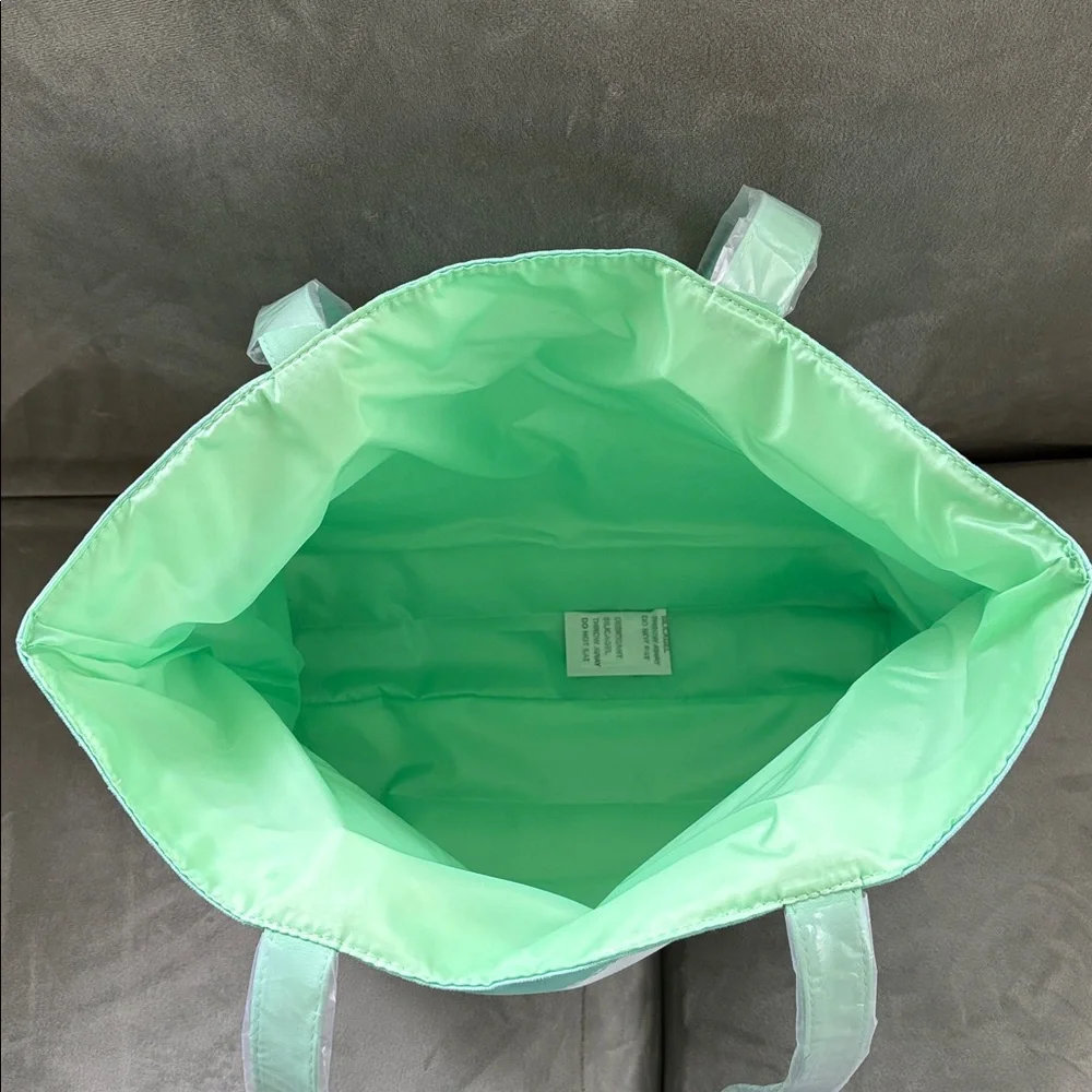 NWT Clinique x Drawbertson Mint & White Striped Lined Tote Bag Boho Beach Vaca - Picture 8 of 8